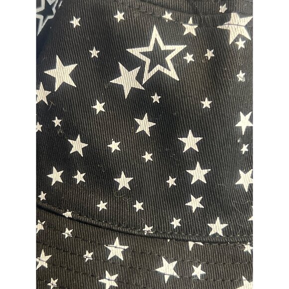 Black White Star Print Bucket Hat Cotton Summer Beach Festival Celestial NWOT - Picture 2 of 4